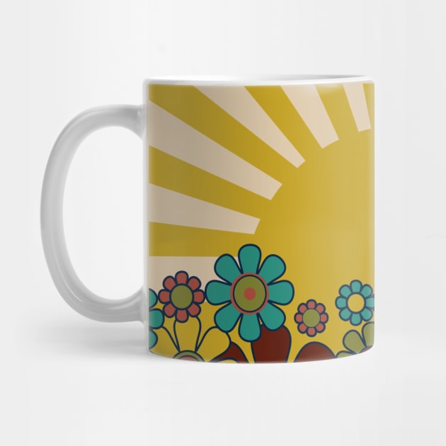 Sunshine Retro Garden Vintage 60s 70s Aesthetic Flowers and Sun by KierkegaardDesignStudio